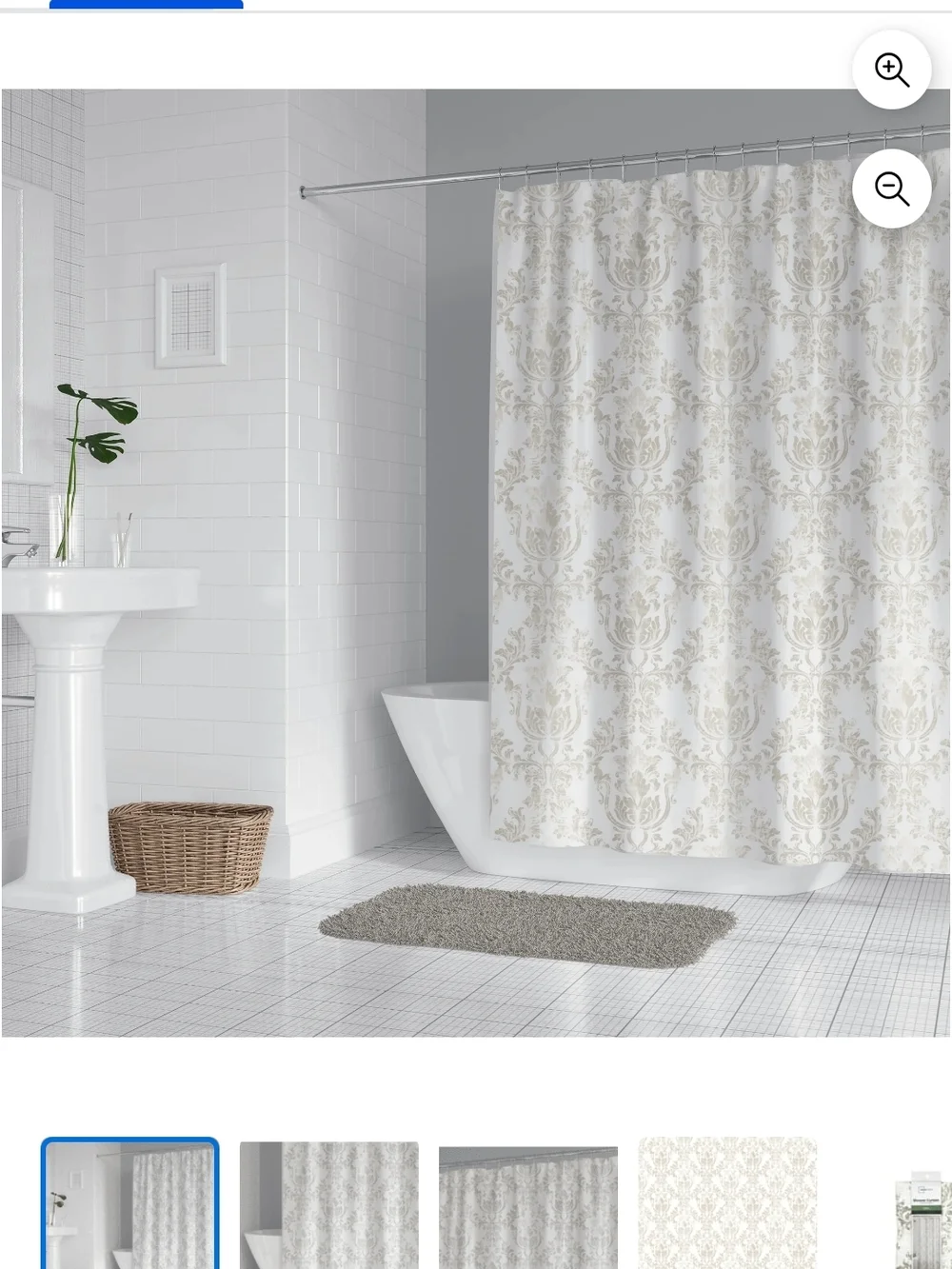 Mainstays Cream and Beige Damask Shower Curtain